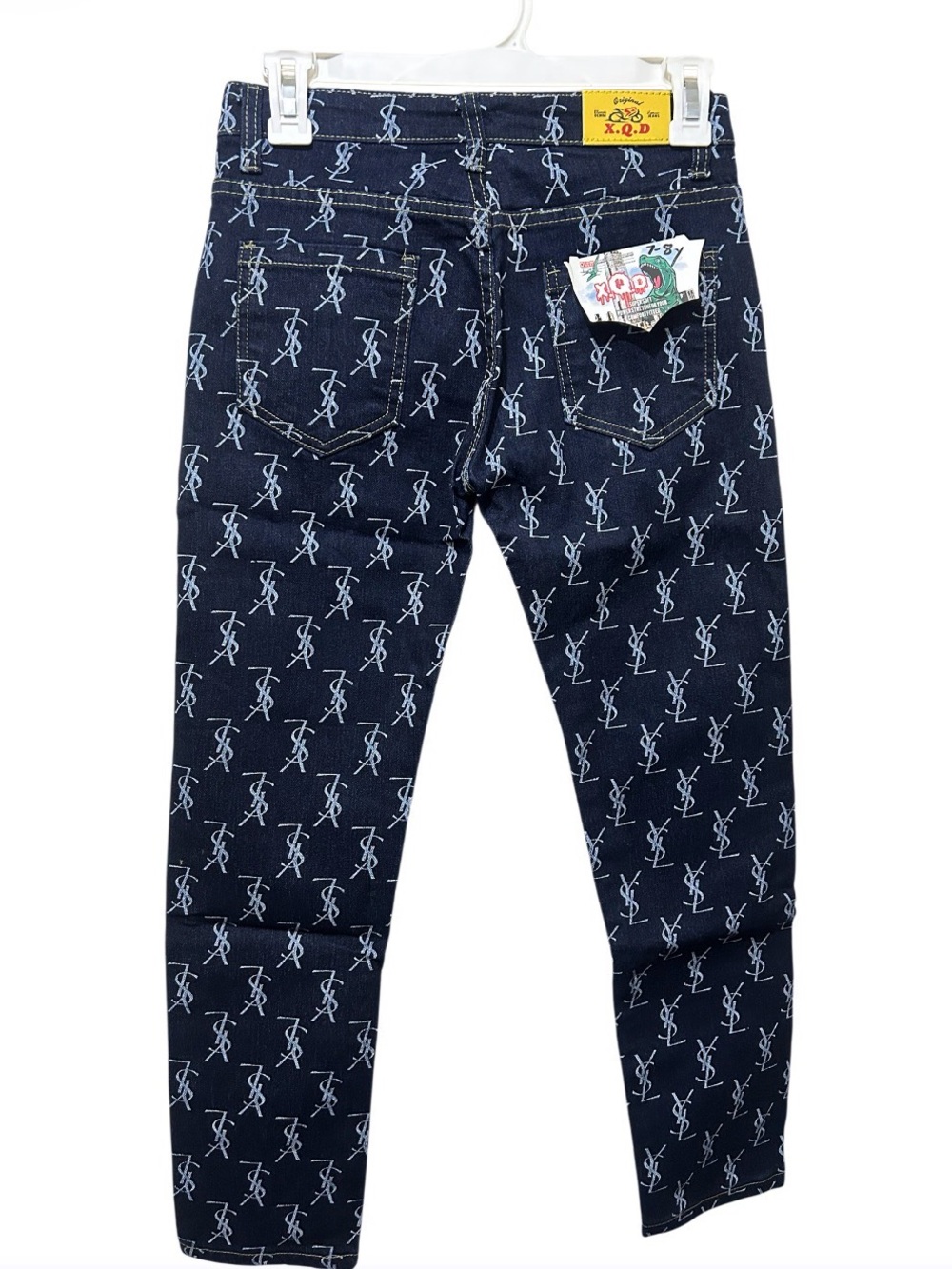 Navy Blue Printed Kid Jeans